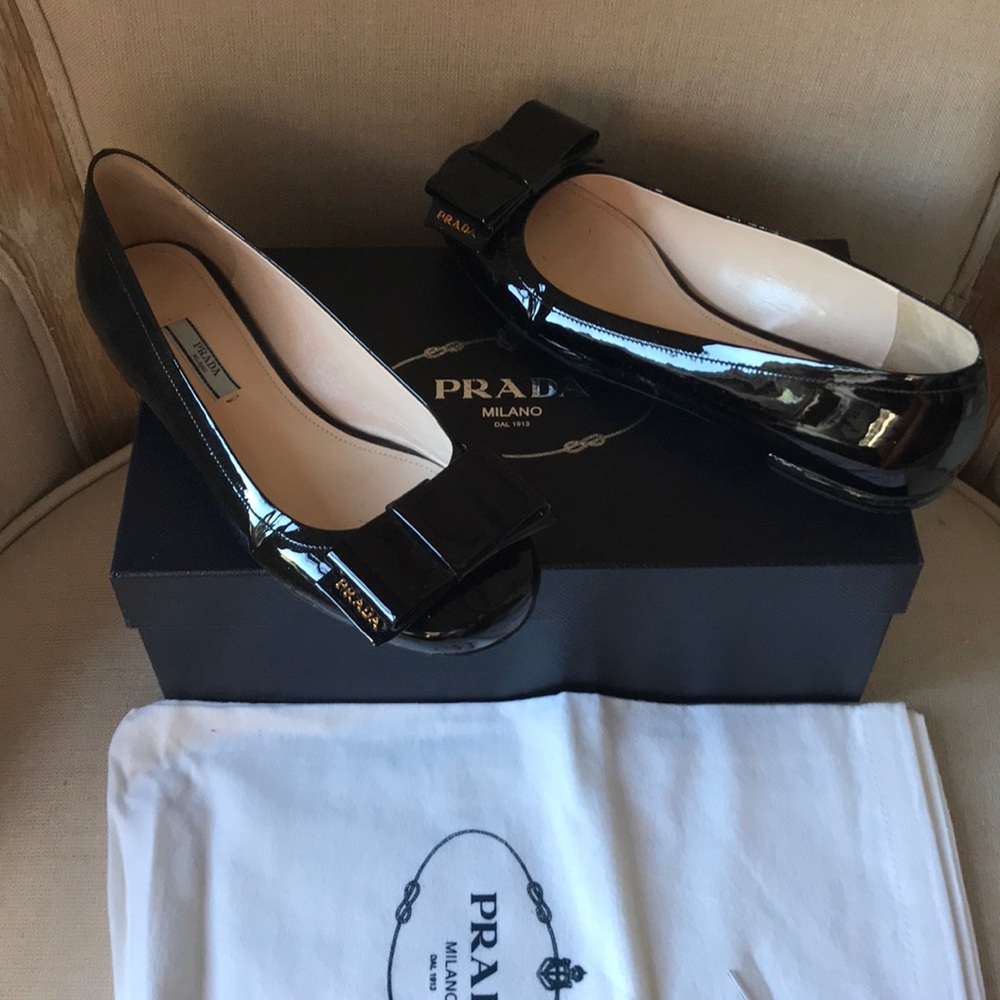 Prada patent leather black flats